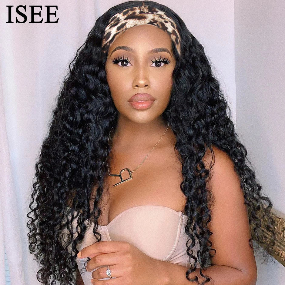 Lina Wig's - Short Headband Wig – 250 % Perruque naturelle Water Wave bandeau glueless – Beauty4Hair