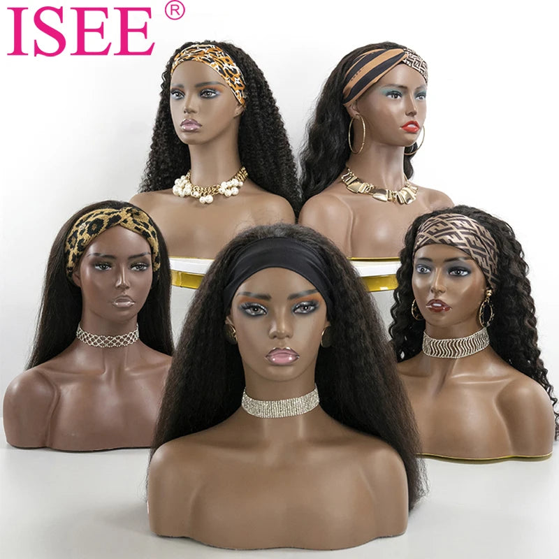 Lina Wig's - Short Headband Wig – 250 % Perruque naturelle Water Wave bandeau glueless – Beauty4Hair